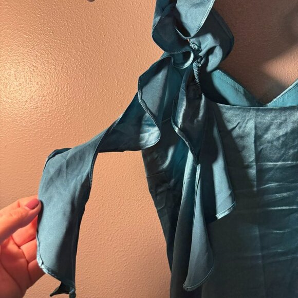 Ruffle Satin, Square Neck Cocktail Gown (HOCO/ Prom/ Other) - Picture 7 of 16